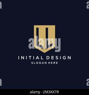 LL monogram initials logo design with shield icon template Stock Vector