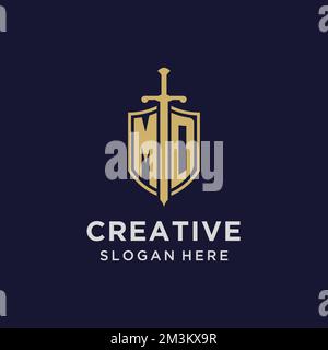 MD logo initial monogram with shield and sword design ideas Stock Vector