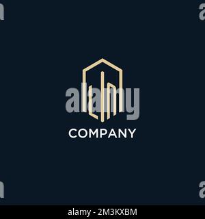 LN initial monogram logo with hexagonal shape style, real estate logo design ideas inspiration vector Stock Vector