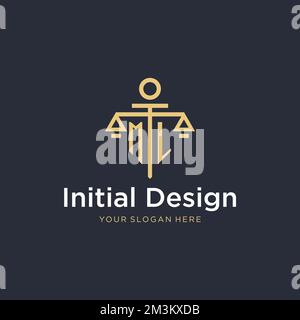 ML initial monogram logo with scale and pillar style design ideas Stock Vector