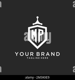 MP monogram logo initial with shield guard shape design ideas Stock Vector