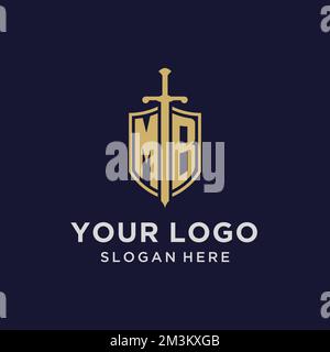 MB logo initial monogram with shield and sword design ideas Stock Vector