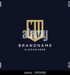 MV monogram initials logo design with shield icon template Stock Vector