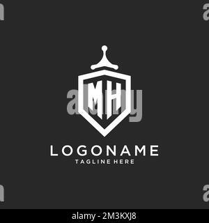 MH initial monogram logos with sword and shield shape design ideas ...
