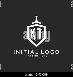 KT monogram logo initial with shield guard shape design ideas Stock Vector