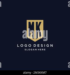 MK monogram initials logo design with shield icon template Stock Vector