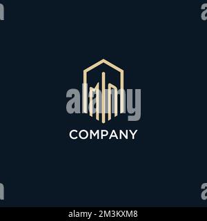 MN initial monogram logo with hexagonal shape style, real estate logo design ideas inspiration vector Stock Vector