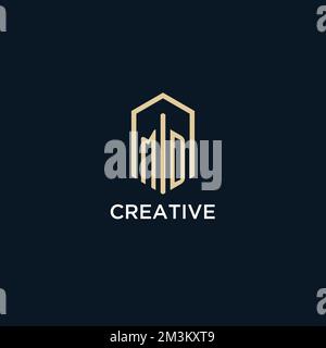 MD initial monogram logo with hexagonal shape style, real estate logo design ideas inspiration vector Stock Vector