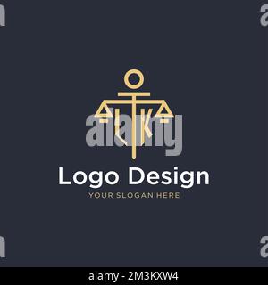 LK initial monogram logo with scale and pillar style design ideas Stock Vector