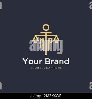MP initial monogram logo with scale and pillar style design ideas Stock Vector