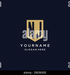 NJ monogram initials logo design with shield icon template Stock Vector