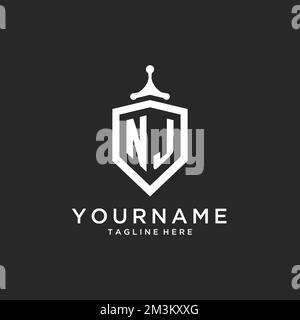 NJ monogram logo initial with shield guard shape design ideas Stock Vector
