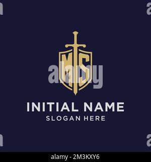 MS initial monogram logos with sword and shield shape design ideas ...