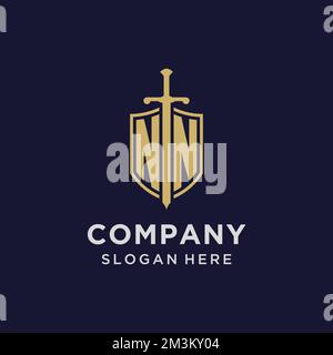 NN initial monogram logos with sword and shield shape design ideas ...