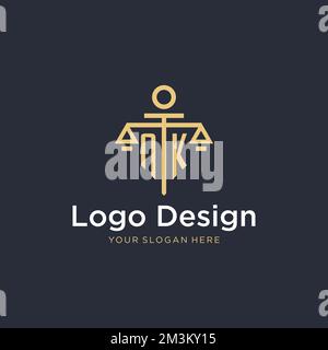 NK initial monogram logo with scale and pillar style design ideas Stock Vector