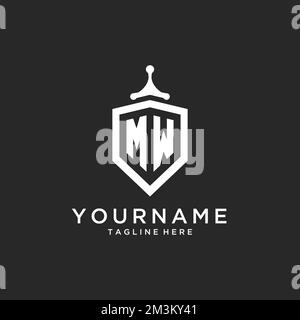 MW monogram logo initial with shield guard shape design ideas Stock Vector