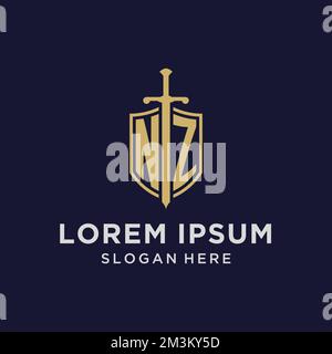 NZ initial monogram logos with sword and shield shape design ideas ...