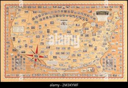 The pictorial map, stamps of America , Stamp collecting, United States, Maps, United States, Maps Norman B. Leventhal Map Center Collection Stock Photo