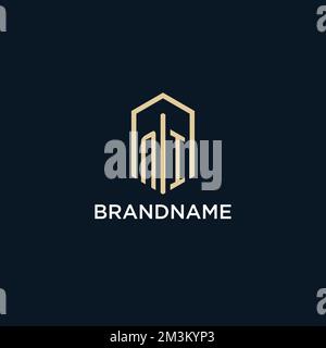 NI initial monogram logo with hexagonal shape style, real estate logo design ideas inspiration vector Stock Vector