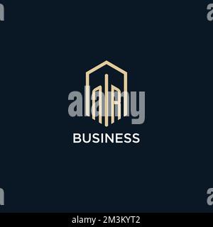 NR initial monogram logo with hexagonal shape style, real estate logo design ideas inspiration vector Stock Vector