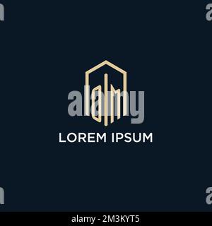 OM initial monogram logo with hexagonal shape style, real estate logo design ideas inspiration vector Stock Vector