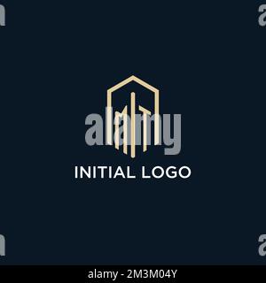 MT initial monogram logo with hexagonal shape style, real estate logo design ideas inspiration vector Stock Vector