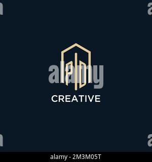 PD initial monogram logo with hexagonal shape style, real estate logo design ideas inspiration vector Stock Vector