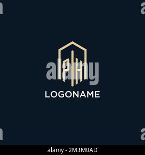 PH initial monogram logo with hexagonal shape style, real estate logo design ideas inspiration vector Stock Vector
