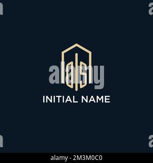 OS initial monogram logo with hexagonal shape style, real estate logo design ideas inspiration vector Stock Vector