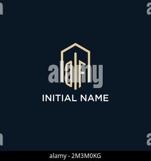 OF initial monogram logo with hexagonal shape style, real estate logo design ideas inspiration vector Stock Vector