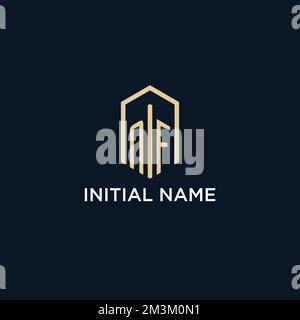 NF initial monogram logo with hexagonal shape style, real estate logo design ideas inspiration vector Stock Vector