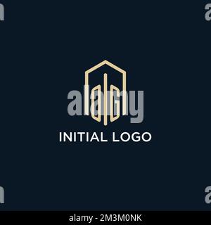 OG initial monogram logo with hexagonal shape style, real estate logo design ideas inspiration vector Stock Vector