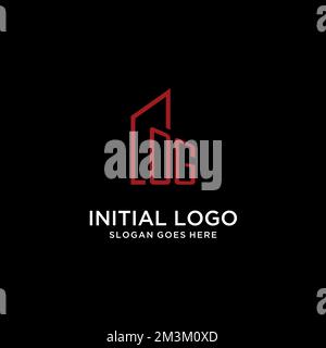 OG initial monogram with building logo design ideas Stock Vector