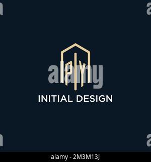PY initial monogram logo with hexagonal shape style, real estate logo design ideas inspiration vector Stock Vector