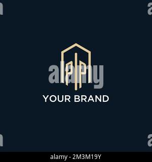 PP initial monogram logo with hexagonal shape style, real estate logo design ideas inspiration vector Stock Vector