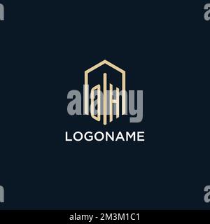 OH initial monogram logo with hexagonal shape style, real estate logo design ideas inspiration vector Stock Vector