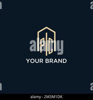 PC initial monogram logo with hexagonal shape style, real estate logo design ideas inspiration vector Stock Vector