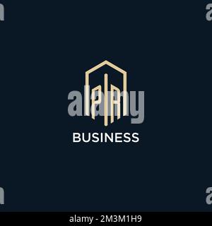 PR initial monogram logo with hexagonal shape style, real estate logo design ideas inspiration vector Stock Vector