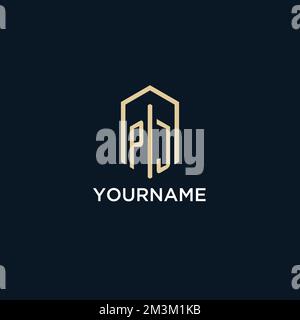 PJ initial monogram logo with hexagonal shape style, real estate logo design ideas inspiration vector Stock Vector