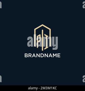 PI initial monogram logo with hexagonal shape style, real estate logo design ideas inspiration vector Stock Vector
