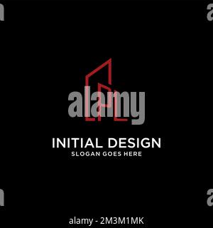 PL initial monogram with building logo design ideas Stock Vector