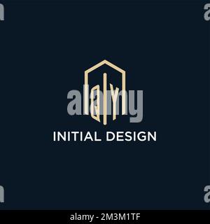 QY initial monogram logo with hexagonal shape style, real estate logo design ideas inspiration vector Stock Vector