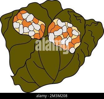 Sarma or dolma stuffed grape leaves with rice and meat. Bulgarian traditional food. Vector hand-drawn illustration. Design element for menu cafe, bist Stock Vector