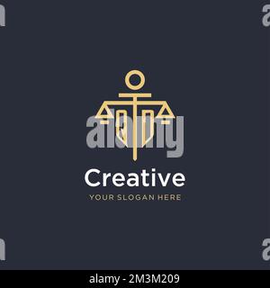 QD initial monogram logo with scale and pillar style design ideas Stock Vector