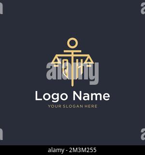 QH initial monogram logo with scale and pillar style design ideas Stock Vector