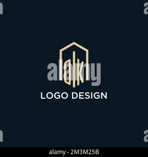 OK initial monogram logo with hexagonal shape style, real estate logo design ideas inspiration vector Stock Vector