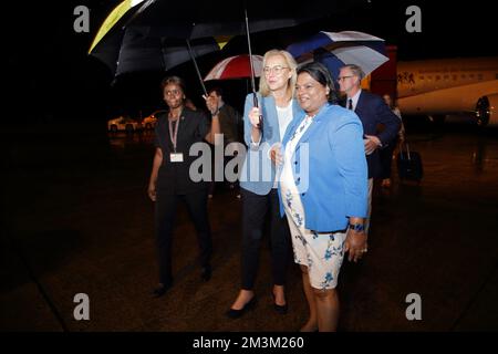 Suriname Defense Ministry Krishna Mathoera receives Deputy Prime Minister Kaag on arrival at the airport, who is in Suriname for consultations with the Surinamese government about the intentions of the Dutch state to apologize for the slavery past on Thursday, December 15, 2022. ANP RANU ABHELAKH netherlands out - belgium out Credit: ANP/Alamy Live News Stock Photo