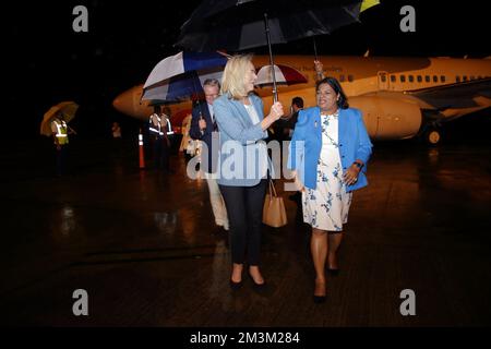 Suriname Defense Ministry Krishna Mathoera receives Deputy Prime Minister Kaag on arrival at the airport, who is in Suriname for consultations with the Surinamese government about the intentions of the Dutch state to apologize for the slavery past on Thursday, December 15, 2022. ANP RANU ABHELAKH netherlands out - belgium out Credit: ANP/Alamy Live News Stock Photo