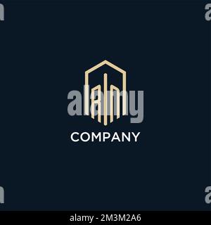 RN initial monogram logo with hexagonal shape style, real estate logo design ideas inspiration vector Stock Vector