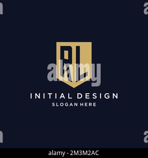 RL monogram initials logo design with shield icon template Stock Vector
